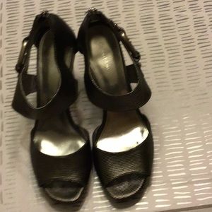 Metallic silver embossed sandals